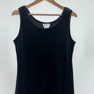 Vintage‎ Black Velvet Maxi Dress Sleeveless Tank Stretchy Women's Size 14 Witchy thumbnail 5