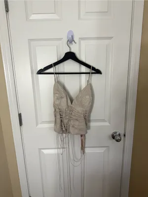 House of CB Antonella Off White Vegan Leather Corset L thumbnail 2