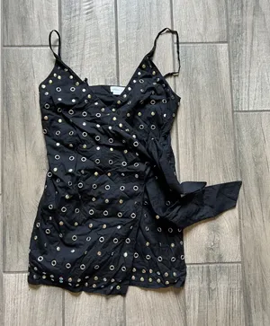 Lovers + Friends Black Eyelet Wrap Mini Dress thumbnail 1
