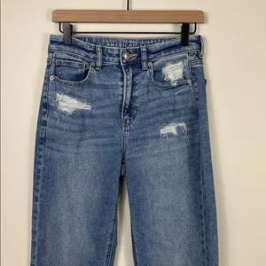 American Eagle Mom Straight Leg Jeans Stretch Women’s Size 2 Blue Denim thumbnail 3