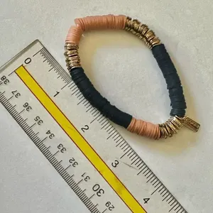 Canvas blue gold tone and peach stretchy clay disc bracelet thumbnail 8
