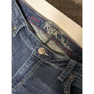 Wrangler Rock 47 Low Rise Skinny Jeans Blue Western Grunge Embroidered Womens thumbnail 3