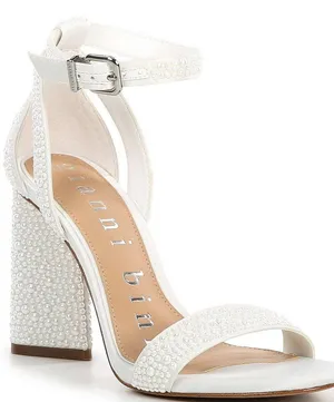 Gianni Bini DaneaTwo Pearl Ankle Strap Block Heel Sandals Bridal/Semiformal/Formal thumbnail 1