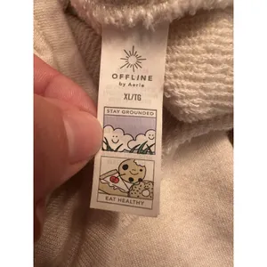 Offline By Aerie Sweatshirt Ruched Front Long Sleeve Vneck Thumbholes Beige XL thumbnail 7