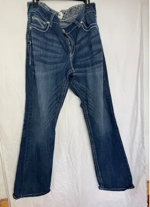 Ariat Real Denim Mid Rise Straight Jeans Women's 34R Blue Wash Embellished thumbnail 1