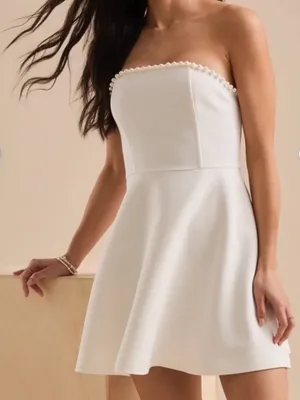 Altar'd State White Strapless Mini Dress thumbnail 1