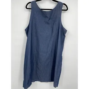 NY Collection Petite Women Mini Tank Dress Sleeveless Scoop Neck Blue PXL NEW thumbnail 2