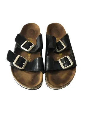 Birkenstock Arizona Sandals Black Contrast White Buckles 38 Narrow Womens Size 7 thumbnail 2