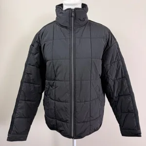 Roxy Womens Black Quilted Grid Puffer Jacket Funnel Neck Full Zip Sporty Sz S thumbnail 1