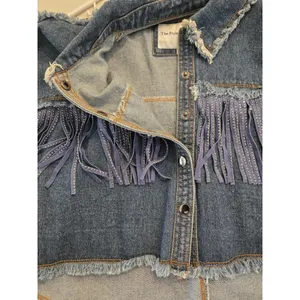 Garage The Style Between Us Denim Jacket M Blue Fringe Rhinestone Cropped Distressed thumbnail 8