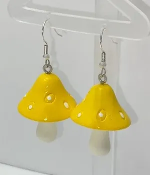 NEW Yellow & White Mushrooms Earrings 💛🍄 thumbnail 1
