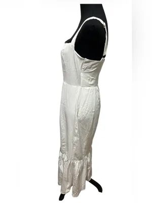 White Square-Neck Slip Dress with Ruffle Hem thumbnail 2