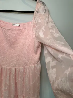 Midi Dress Size XL Pink Smocked Long Sleeve thumbnail 4
