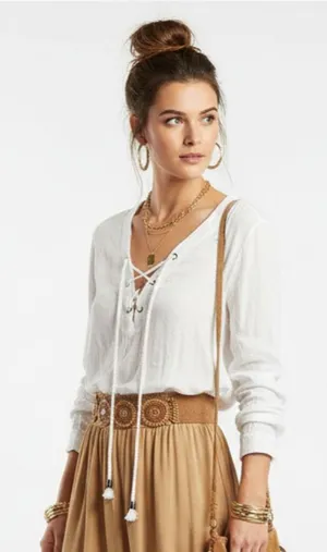 Rails White Long Sleeve Lace Up Bodice Blouse Top XS thumbnail 1