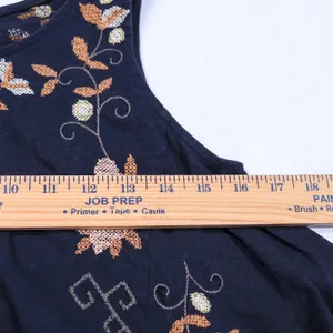 Free People Embroidered Swing Tank Top Women XS Navy Blue Floral Open Back Boho thumbnail 9