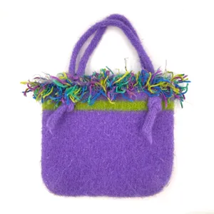 Hand Felted Wool Tote Bag Purple Handmade Boho Cottagecore Whimsy Fairy‎ Purse thumbnail 3