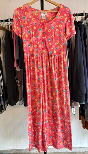 KC SPENCER SMALL ✨ VINTAGE 100% cotton floral maxi dress short sleeve VGUC thumbnail 1