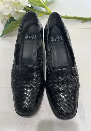 Nine West Black Woven‎ Leather Block Heel Pumps Shoes 6M thumbnail 1