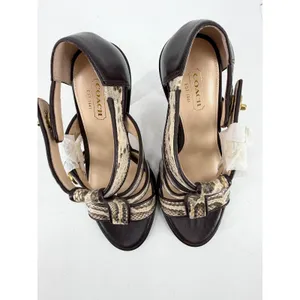 Coach Tamarah Heels Sz 6.5 Brown Snakeskin Turnlock Leather NWOT Mob Wife Caged thumbnail 7