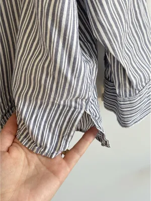 Levi’s Blue White Stripe Button Front Shirt Cotton Cropped Pocket Womens M thumbnail 7