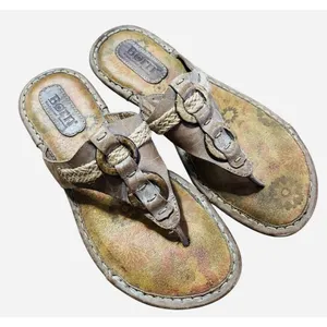 Born Sandals Womens 7 Brown‎ Comfort Slip On Thong Flip Flops Floral thumbnail 1