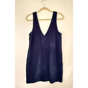 Marine Layer Leighton Navy Blue Corduroy V Neck Shift Pinafore Dress Pocket Sz M thumbnail 3