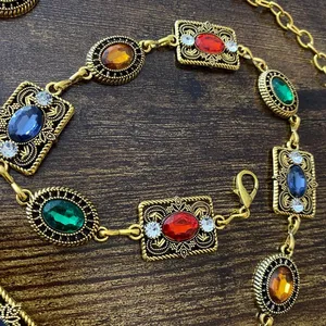 Women's Gold Colorful Jewel Chain Belt, Fits 26-43 Inches, X7GA1396 thumbnail 7