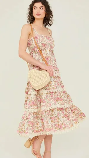 NWT Alissandra Floral Midi Dress Color: Ivory-Pink Size Large thumbnail 1