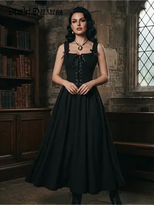 Scarlet Darkness Black Gothic Corset Midi Dress Boho Witchy Alt Festival Size M thumbnail 7