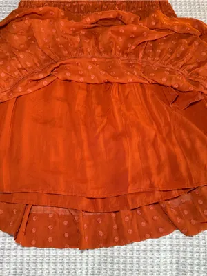 Anthropologie Fall Orange Polka V-Neck Short Sleeve Smocked Waist Short Dress L thumbnail 10