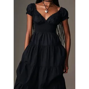 NEW We Wore What Poplin Midi Dress Smocked V-Neck Milkmaid Fit & Flare Maxi Long thumbnail 3