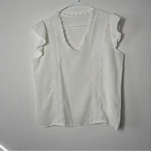 SHEIN VCAY Swiss Dot Guipure Lace Panel Ruffle Sleeve Blouse size Medium thumbnail 2