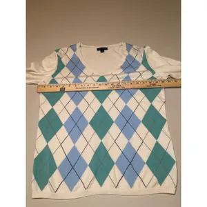 Tommy Hilfiger White Lightweight Argyle Sweater – Size L - 100% cotton thumbnail 4
