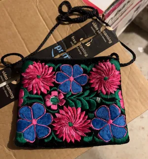 Embroidered Flowers Black Velvet Clutch thumbnail 1