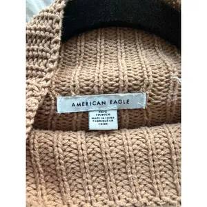 American Eagle Tan Brown Chunky Mock Neck Sweater Shaker Knit Oversized XS/S thumbnail 4