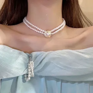 Elegant White Pearl Pendant Choker Necklace for Women,Layered Pearl Necklace thumbnail 1