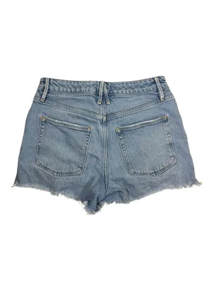 Good American 4 27 Denim Cutoff Shorts Light Wash Distressed High Rise Jean thumbnail 4