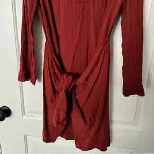 Maeve Anthropologie Bloomsbury Tie Waist Shirt Dress Rust Orange Size 6 thumbnail 5