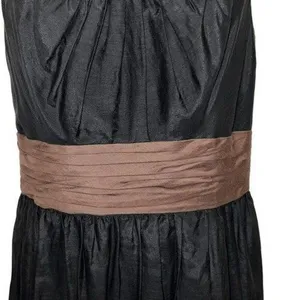 WHITE HOUSE BLACK MARKET Black With Brown Ruched Waist Cotton‎ Silk Dress EUC 4 thumbnail 4