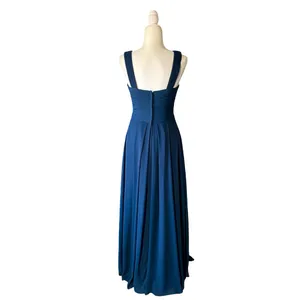 Azazie Navy Kaleigh A-Line Pleated Chiffon Maxi Dress thumbnail 8