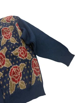 Pendleton Navy Floral Rose Print Cardigan Sweater Wool Knit Button Large Women's thumbnail 6