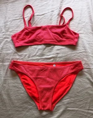 Aerie Bikini Swimsuit Set Bikini Top and Bottom Bottoms Bright Salmon Small thumbnail 1