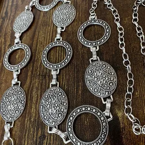 Silver Y2K Textured Oval Open Ring Chain Belt, Fits 27 to 44 Inches, X7GA1364 thumbnail 7
