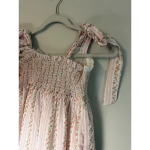 Baevely Tie-Shoulder Light Pink Floral Maxi Dress with Smocked Bodice Sz S NWT thumbnail 7