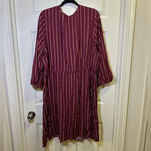 Old Navy Waist Defined Striped Keyhole Dress Plus Size 3X Long Sleeve Red Maroon thumbnail 6