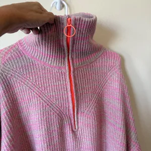 Aerie Cotton Wool Sweater Medium Pink Striped Quarter Zip Pullover Soft Girl thumbnail 6