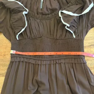 Anthropologie Puff Sleeve Scoop Neck Tiered Maxi‎ Dress S Cottage Ruffle Smocked thumbnail 9