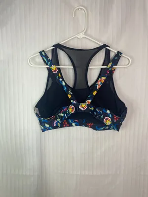 Lab Joy Women’s XL Floral Paisley Sports Bra Mesh Racerback Black Multicolor thumbnail 5