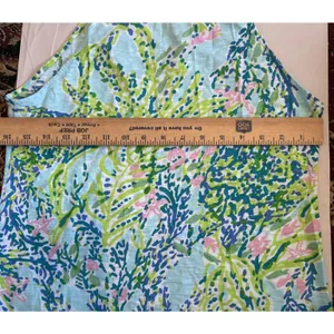 Lilly Pulitzer Blue Green Pink Coral Print‎ Cotton Halter V-Neck Tank Top Small thumbnail 6