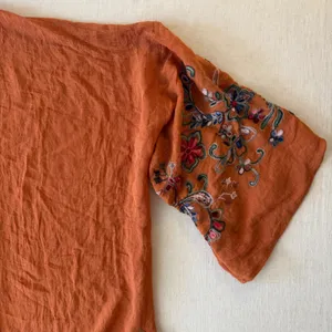 Boho Embroidered Kimono Cardigan Duster Rust Floral Open Front Festival One Size thumbnail 6